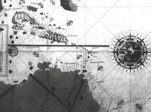 Mapa dos países descobertos pela primeira vez por Cristóvão Colombo (1451-1506) 1500 (guache e caneta e tinta no papel)